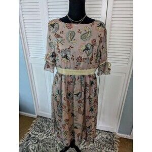 FEIINVAN Dress Womens M Fairycore Cottagecore Midi Paisley Dusty Pink Sheer Boho